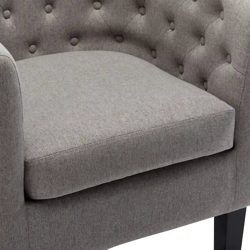 Fauteuil club en lin capitonné, jaune / gris foncé / bleu / gris clair, une place