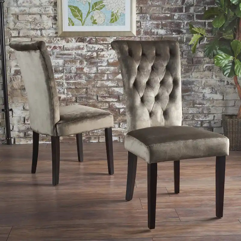 Chaises de salle à manger capitonnées en velours, noir / gris / rose, lot de 2