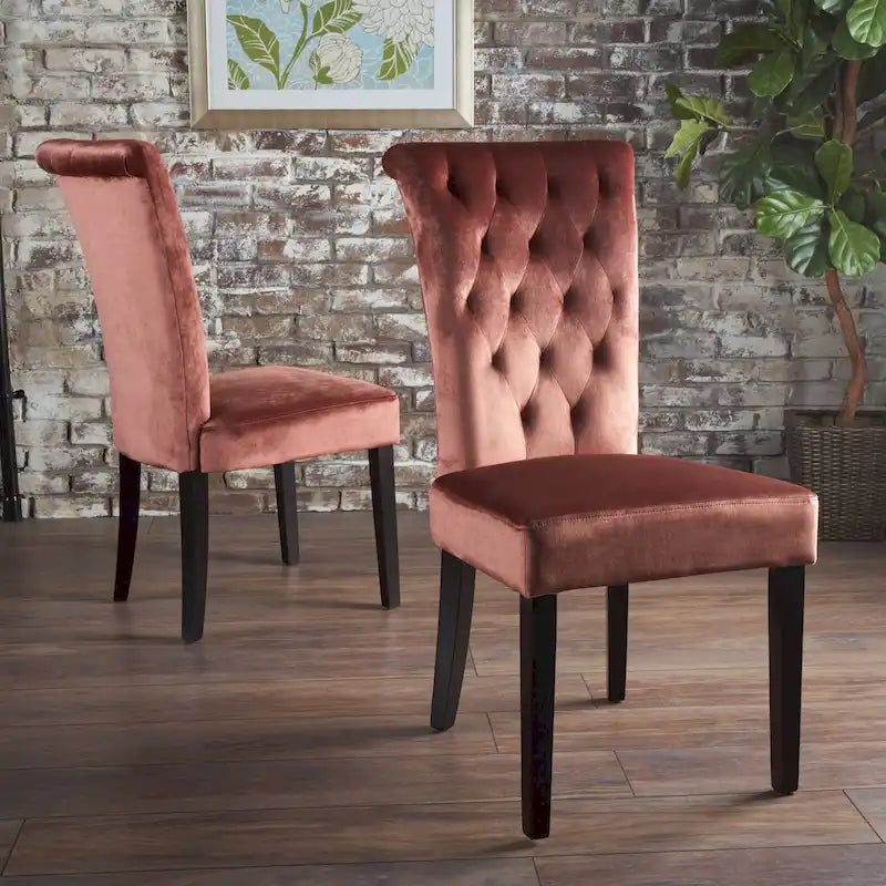 Chaises de salle à manger capitonnées en velours, noir / gris / rose, lot de 2