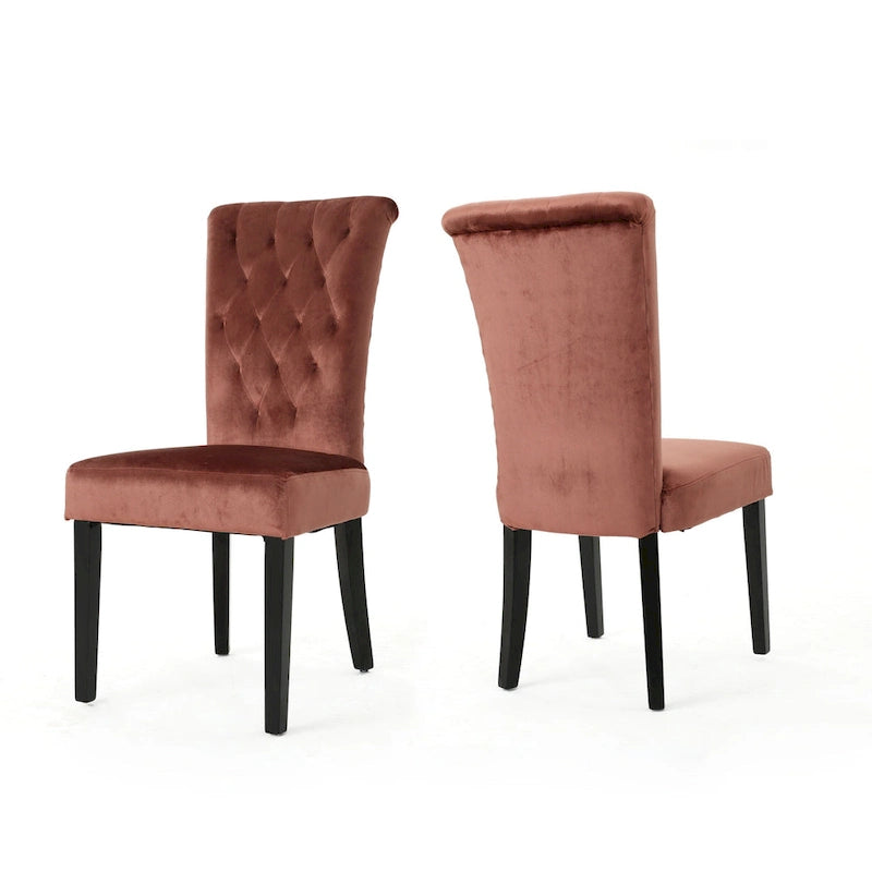 Chaises de salle à manger capitonnées en velours, noir / gris / rose, lot de 2