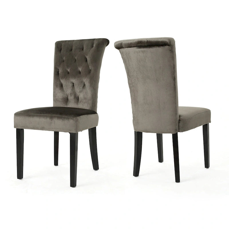 Chaises de salle à manger capitonnées en velours, noir / gris / rose, lot de 2