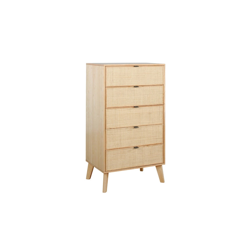 Commode 5 tiroirs en rotin naturel, simple