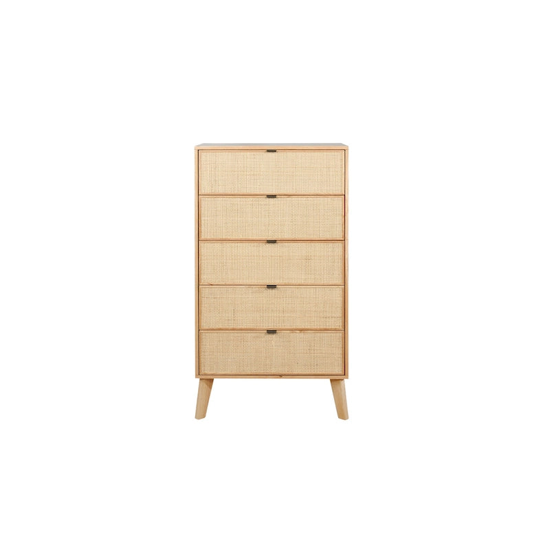 Commode 5 tiroirs en rotin naturel, simple
