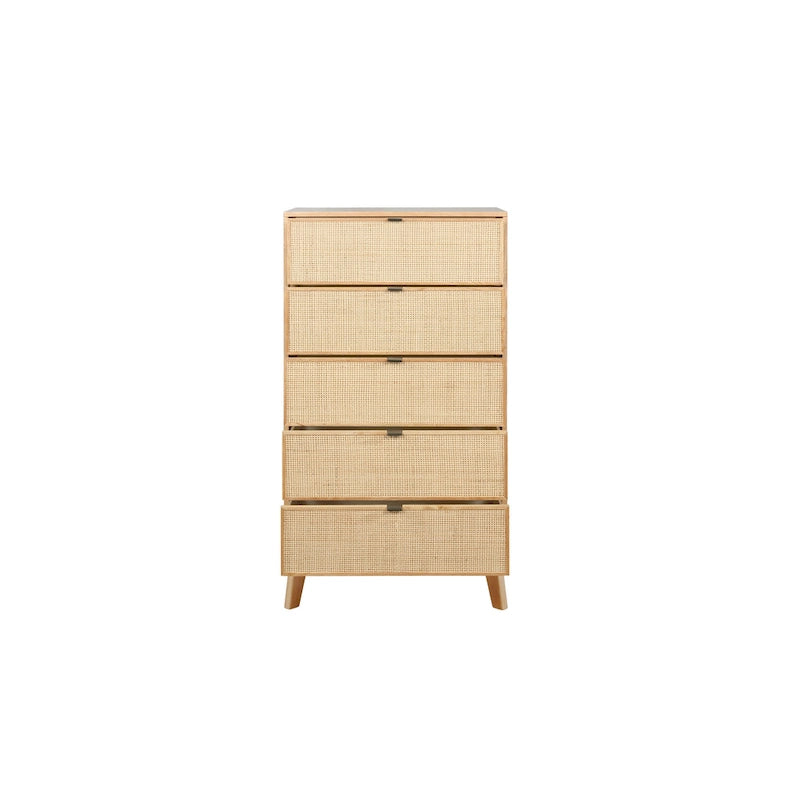 Commode 5 tiroirs en rotin naturel, simple