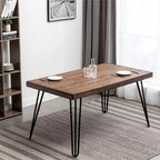 Table à manger rustique en pin foncé avec pieds épingle, 6 places