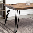 Table à manger rustique en pin foncé avec pieds épingle, 6 places