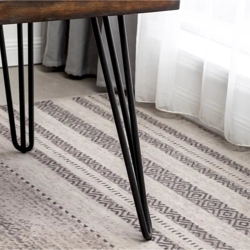Table à manger rustique en pin foncé avec pieds épingle, 6 places