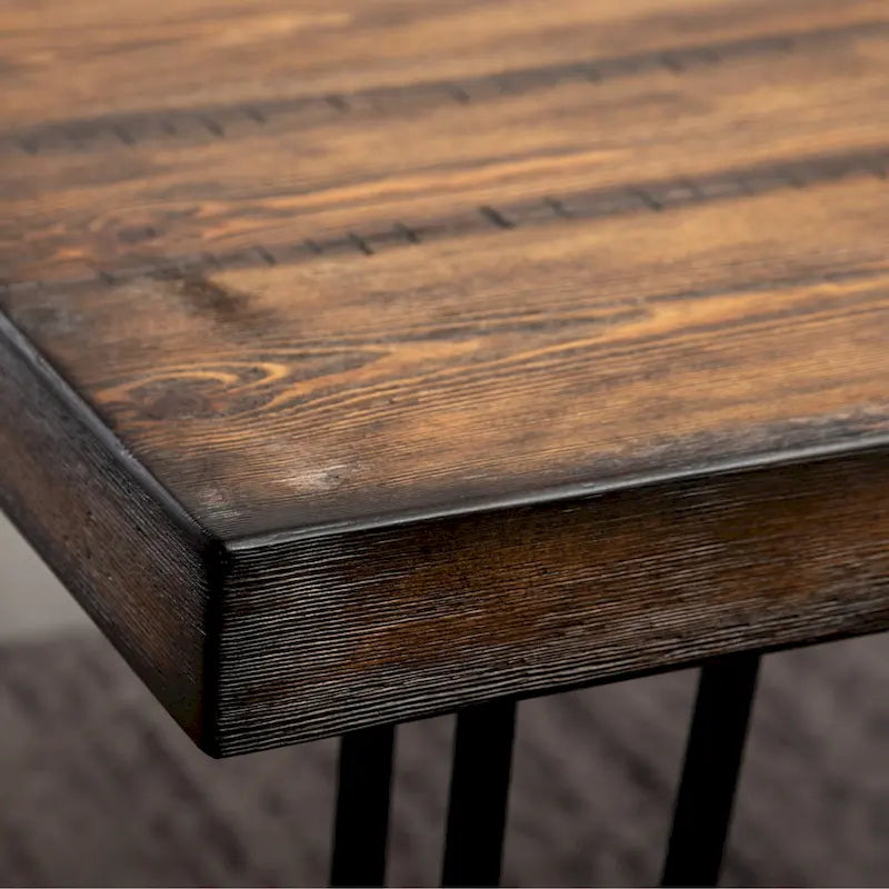 Table à manger rustique en pin foncé avec pieds épingle, 6 places