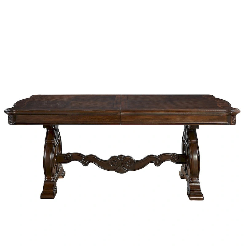 Table de salle à manger traditionnelle en pacanier chaud, pour 8 personnes, extensible