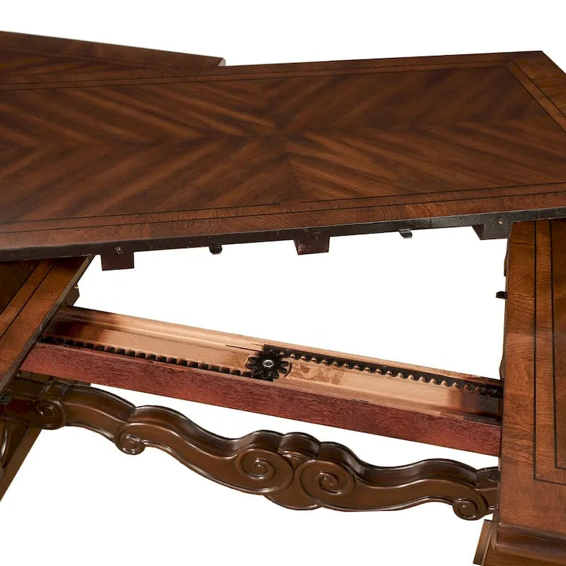 Table de salle à manger traditionnelle en pacanier chaud, pour 8 personnes, extensible
