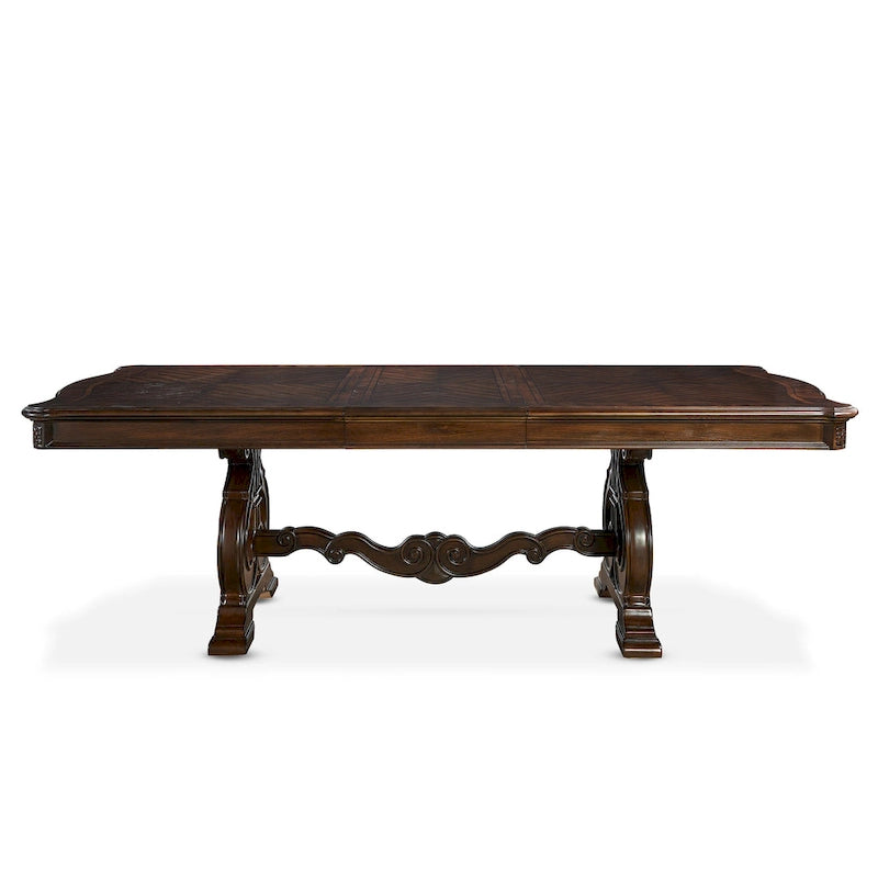 Table de salle à manger traditionnelle en pacanier chaud, pour 8 personnes, extensible