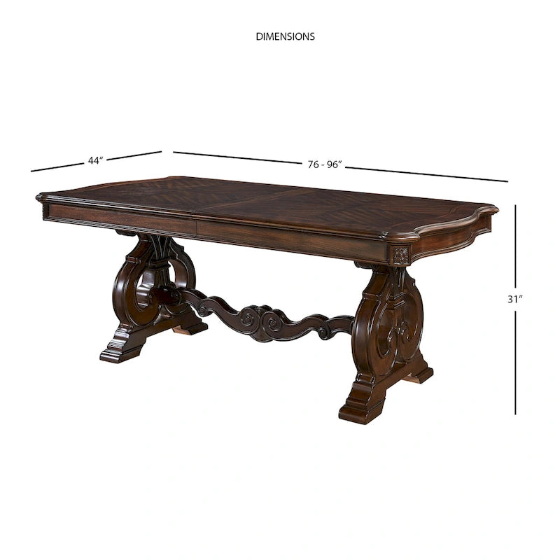 Table de salle à manger traditionnelle en pacanier chaud, pour 8 personnes, extensible