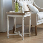 Table d'appoint carrée blanc cassé avec plateau en bois naturel, pour 1 personne