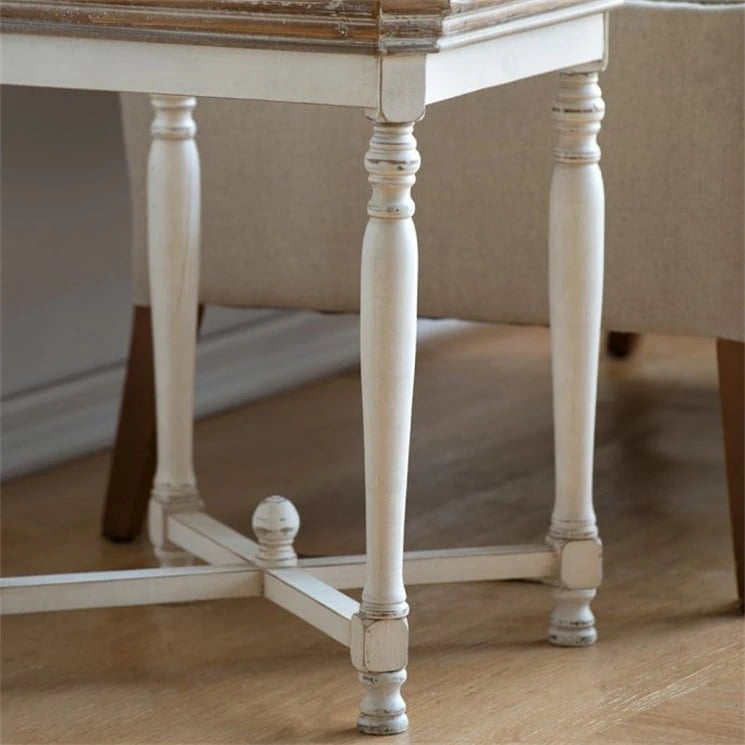 Table d'appoint carrée blanc cassé avec plateau en bois naturel, pour 1 personne