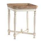Table d'appoint carrée blanc cassé avec plateau en bois naturel, pour 1 personne