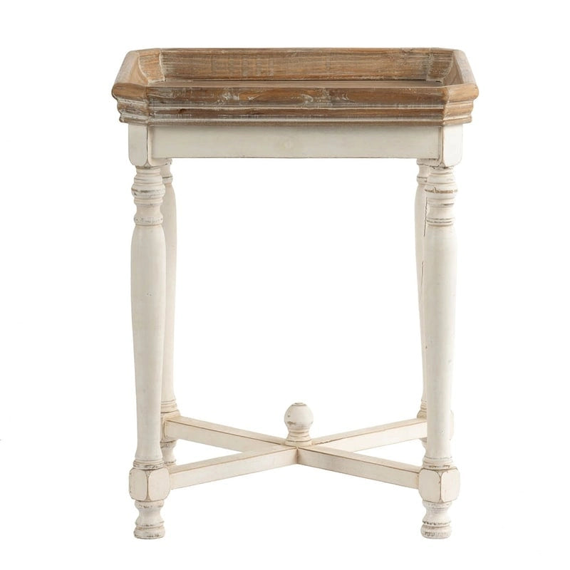 Table d'appoint carrée blanc cassé avec plateau en bois naturel, pour 1 personne