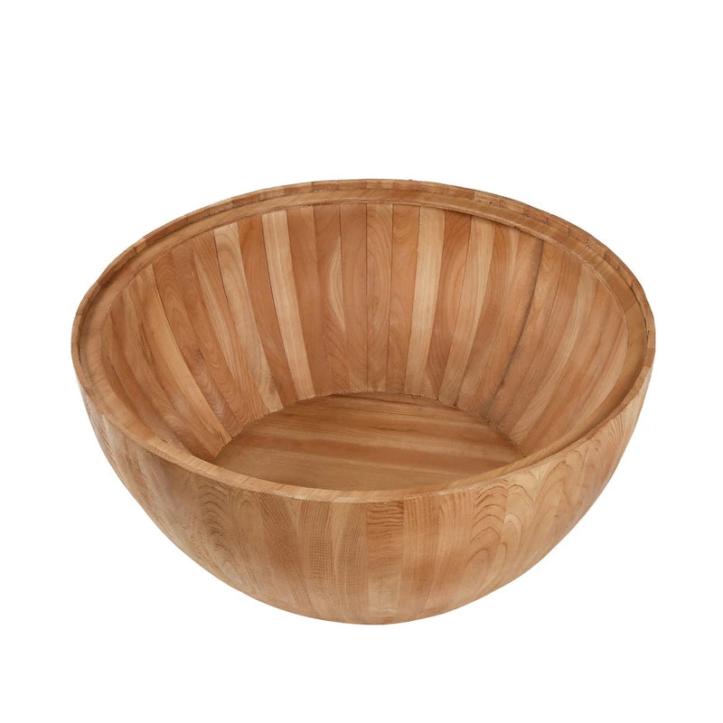Table basse tonneau en bois naturel avec rangement, 90 cm