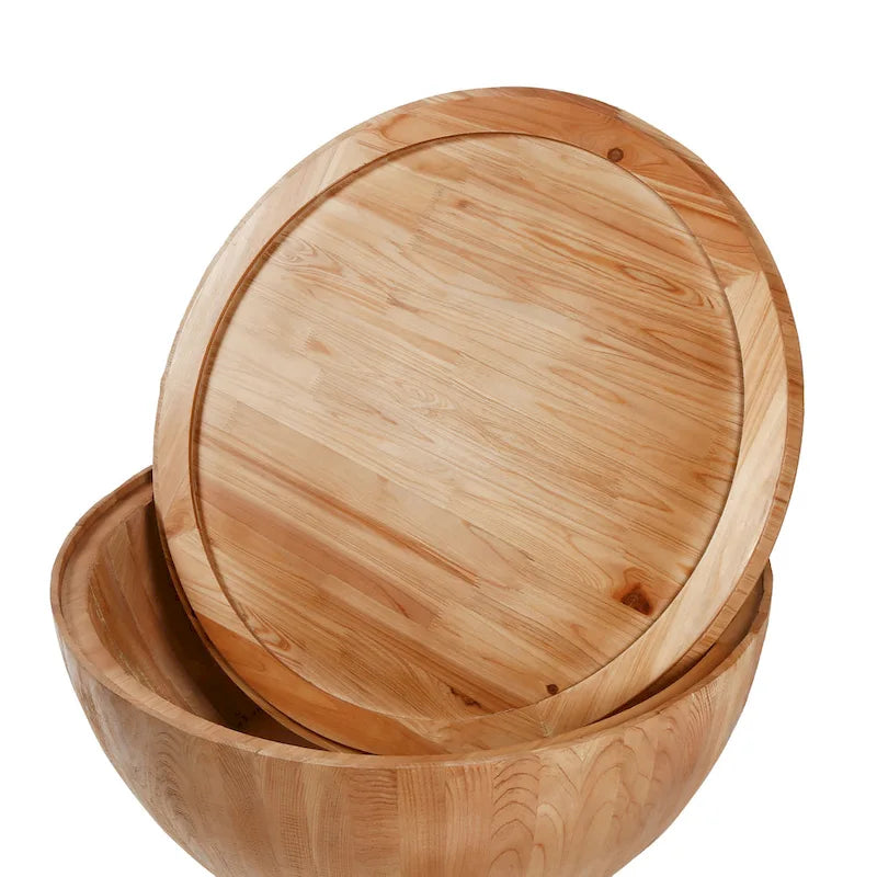 Table basse tonneau en bois naturel avec rangement, 90 cm