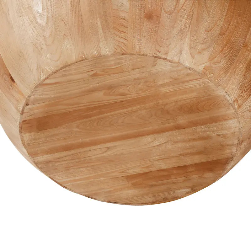 Table basse tonneau en bois naturel avec rangement, 90 cm