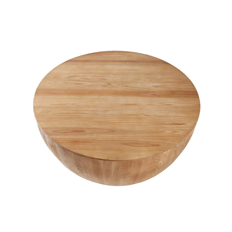 Table basse tonneau en bois naturel avec rangement, 90 cm