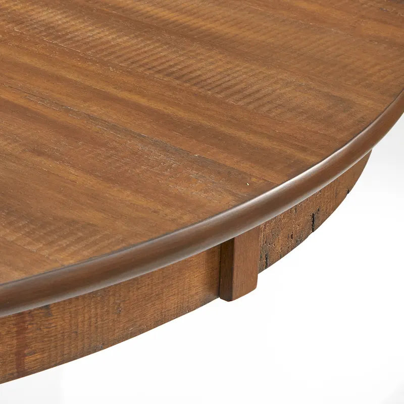 Table de salle à manger ronde à pied central en noyer, style ferme, 4 places