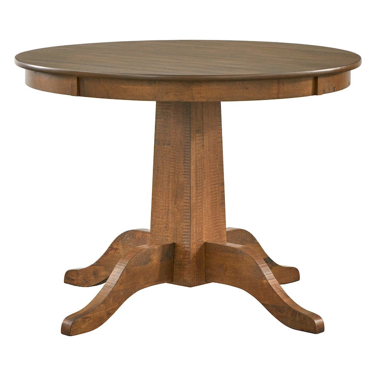 Table de salle à manger ronde à pied central en noyer, style ferme, 4 places