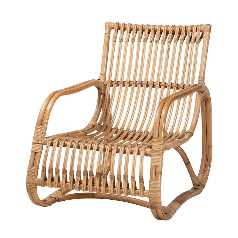 Fauteuil d'appoint en rotin brun naturel, style bohème, une place