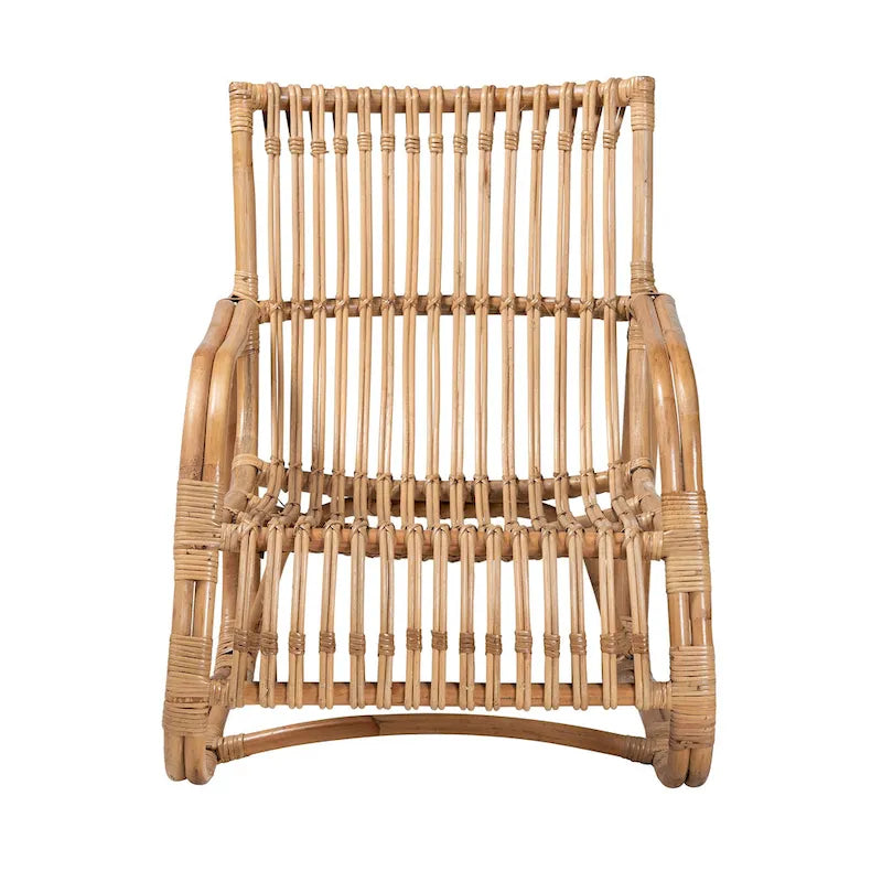 Fauteuil d'appoint en rotin brun naturel, style bohème, une place
