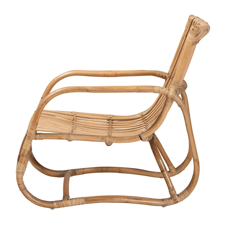 Fauteuil d'appoint en rotin brun naturel, style bohème, une place