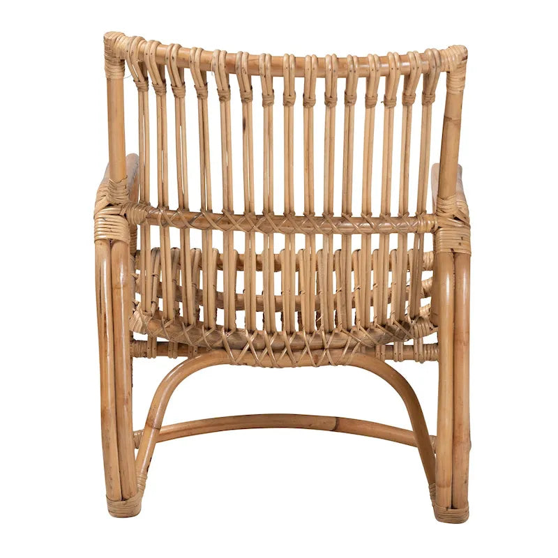Fauteuil d'appoint en rotin brun naturel, style bohème, une place