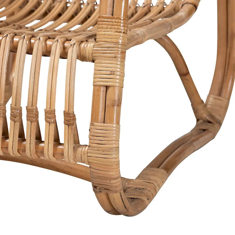 Fauteuil d'appoint en rotin brun naturel, style bohème, une place