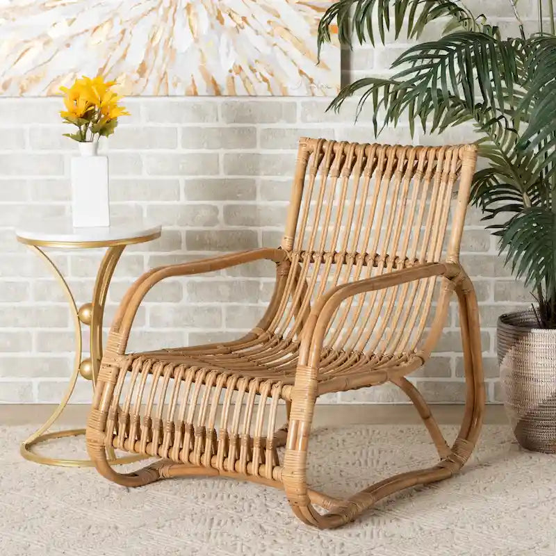 Fauteuil d'appoint en rotin brun naturel, style bohème, une place