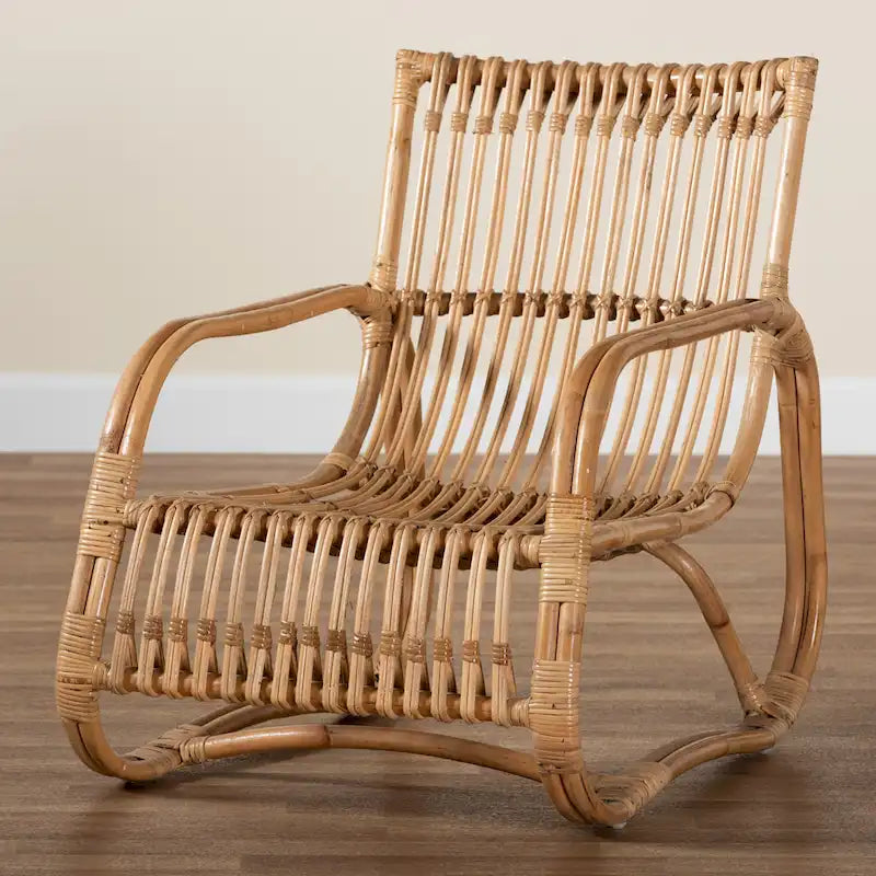 Fauteuil d'appoint en rotin brun naturel, style bohème, une place