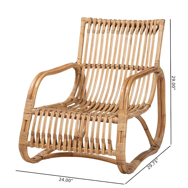 Fauteuil d'appoint en rotin brun naturel, style bohème, une place
