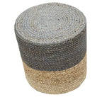 Pouf rond en jute gris – Siège individuel / Repose-pieds