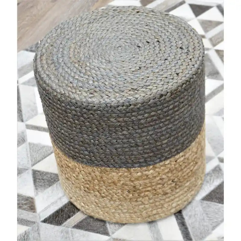 Pouf rond en jute gris – Siège individuel / Repose-pieds
