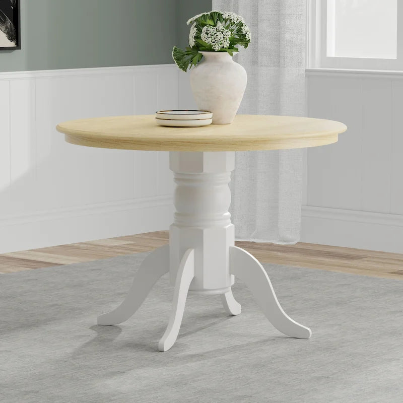 Table de salle à manger ronde à pied central en bois massif de 42 po – Noir / Blanc / Noyer foncé, 4 places