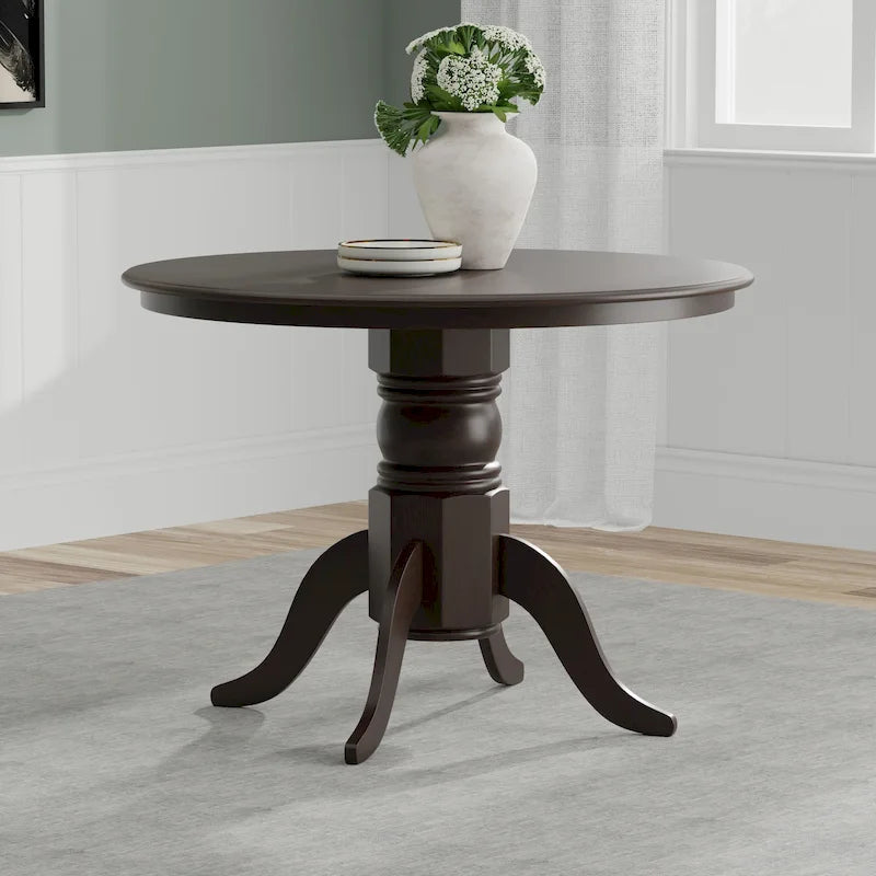 Table de salle à manger ronde à pied central en bois massif de 42 po – Noir / Blanc / Noyer foncé, 4 places