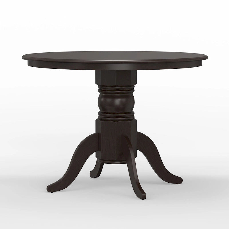 Table de salle à manger ronde à pied central en bois massif de 42 po – Noir / Blanc / Noyer foncé, 4 places