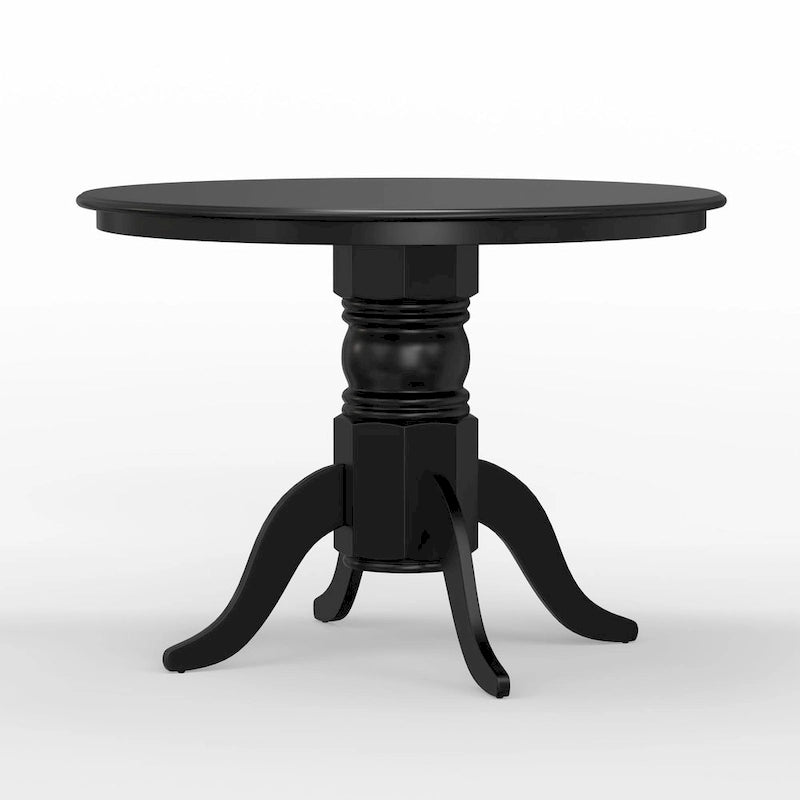 Table de salle à manger ronde à pied central en bois massif de 42 po – Noir / Blanc / Noyer foncé, 4 places