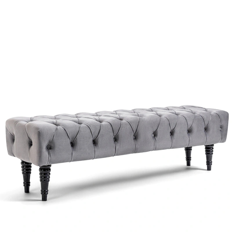 Banquette repose-pieds capitonnée beige/bleue/grise/gris clair, banc d'entrée et de chambre à une place