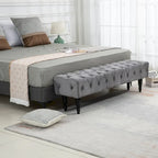 Banquette repose-pieds capitonnée beige/bleue/grise/gris clair, banc d'entrée et de chambre à une place