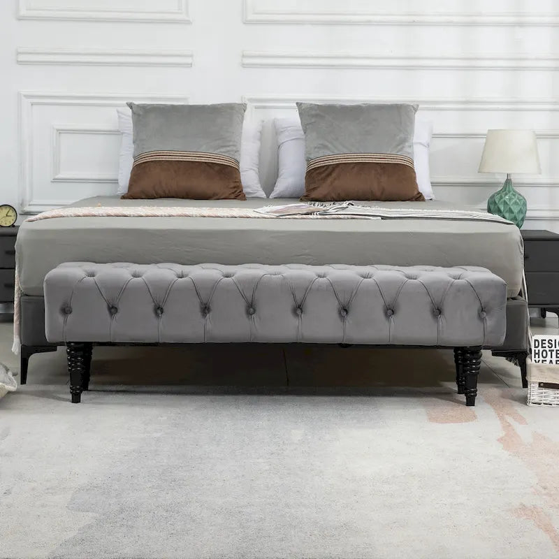 Banquette repose-pieds capitonnée beige/bleue/grise/gris clair, banc d'entrée et de chambre à une place