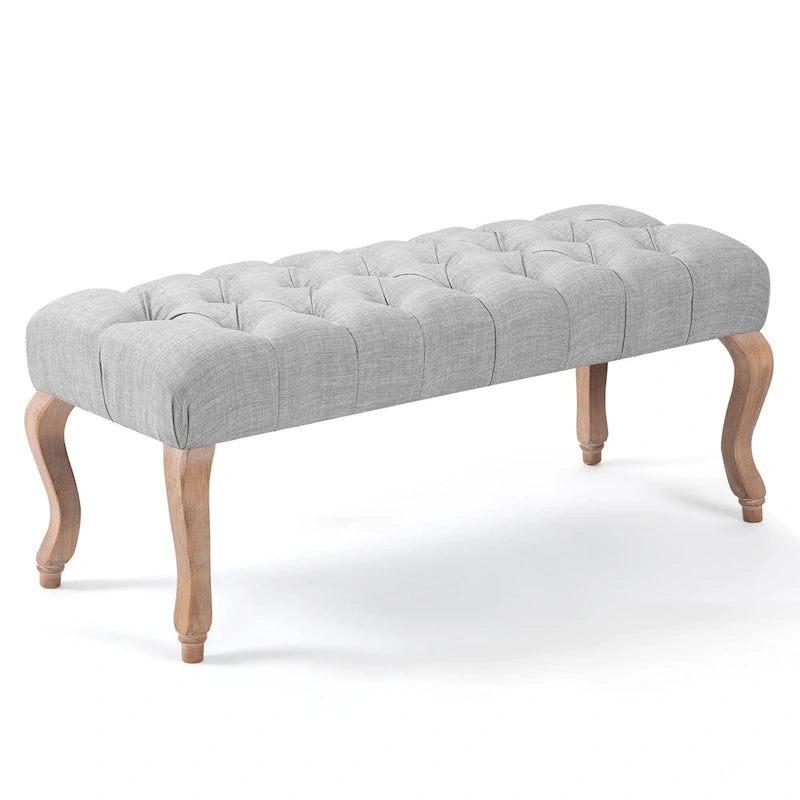 Banquette repose-pieds capitonnée beige/bleue/grise/gris clair, banc d'entrée et de chambre à une place