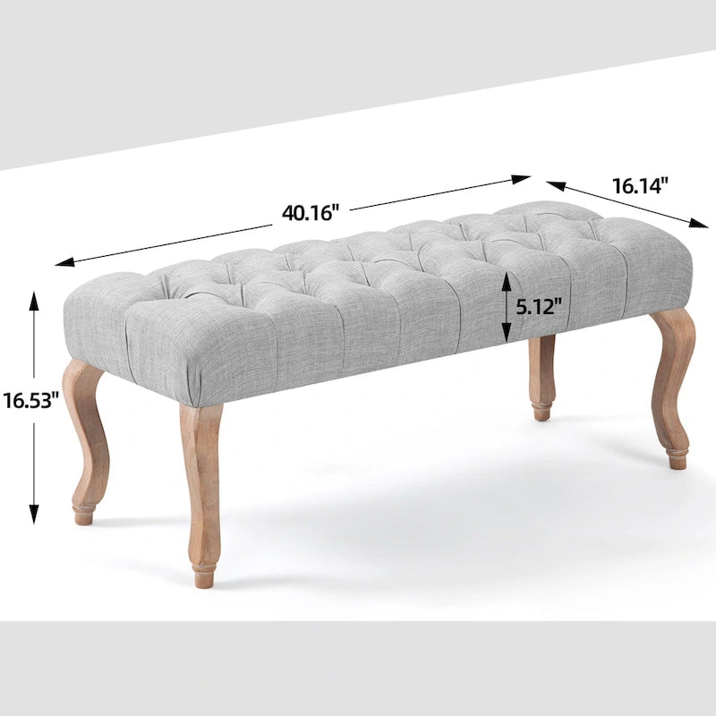 Banquette repose-pieds capitonnée beige/bleue/grise/gris clair, banc d'entrée et de chambre à une place