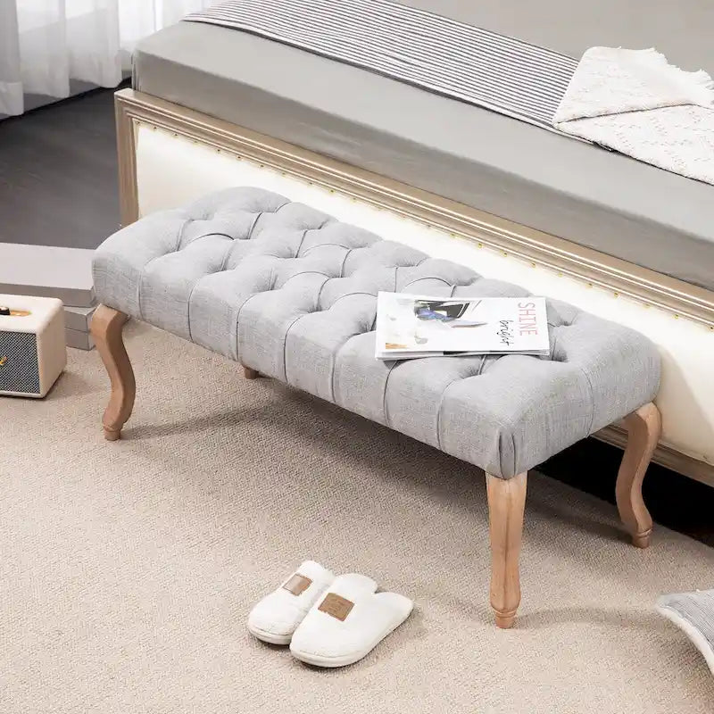 Banquette repose-pieds capitonnée beige/bleue/grise/gris clair, banc d'entrée et de chambre à une place
