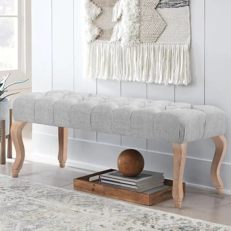 Banquette repose-pieds capitonnée beige/bleue/grise/gris clair, banc d'entrée et de chambre à une place
