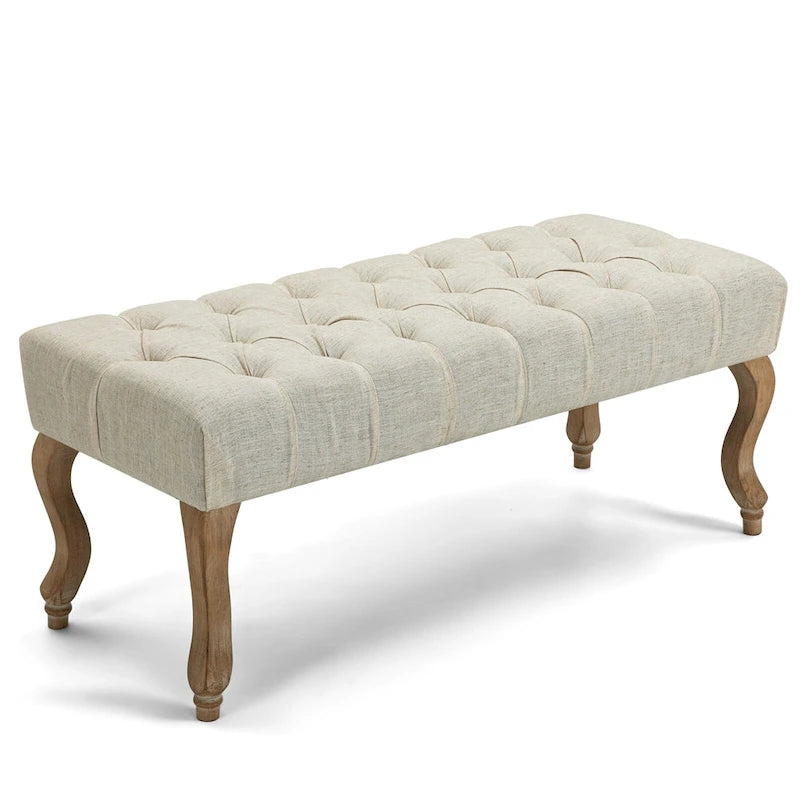 Banquette repose-pieds capitonnée beige/bleue/grise/gris clair, banc d'entrée et de chambre à une place