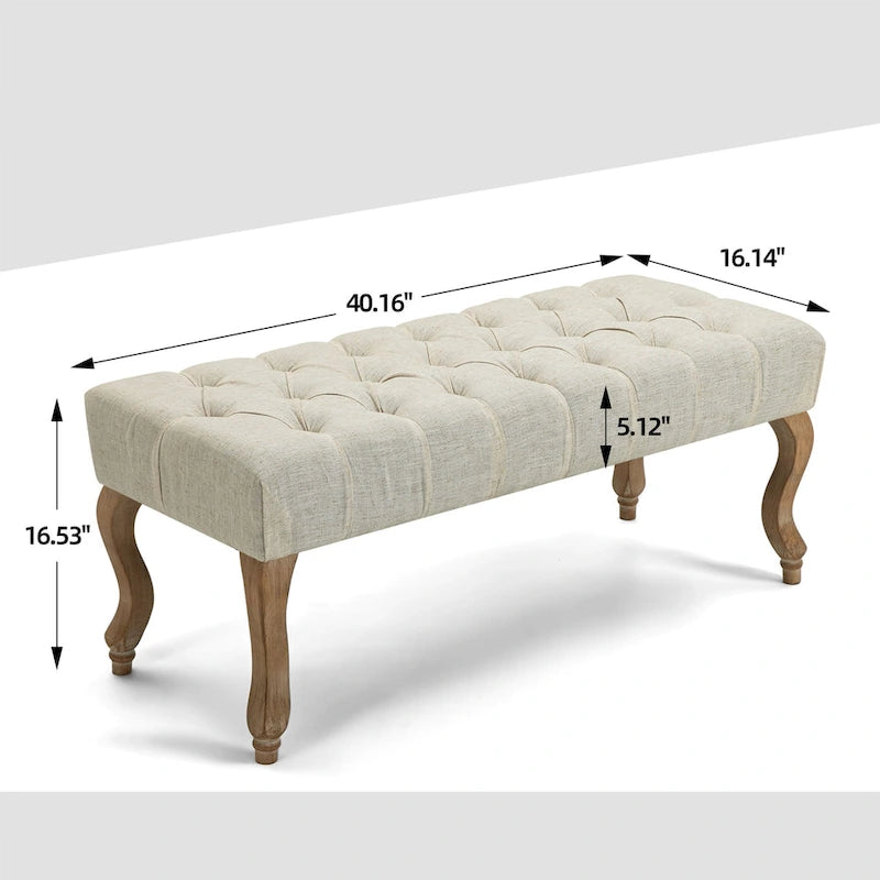 Banquette repose-pieds capitonnée beige/bleue/grise/gris clair, banc d'entrée et de chambre à une place