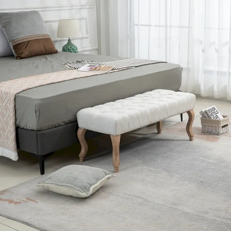 Banquette repose-pieds capitonnée beige/bleue/grise/gris clair, banc d'entrée et de chambre à une place